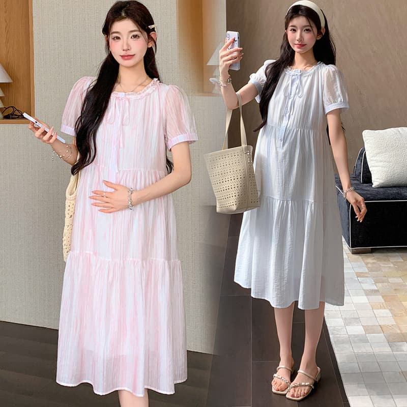 Maternity Dress Gradient with Gold Foil Dual Process Button Down Nursing Loose Fit Long Dress