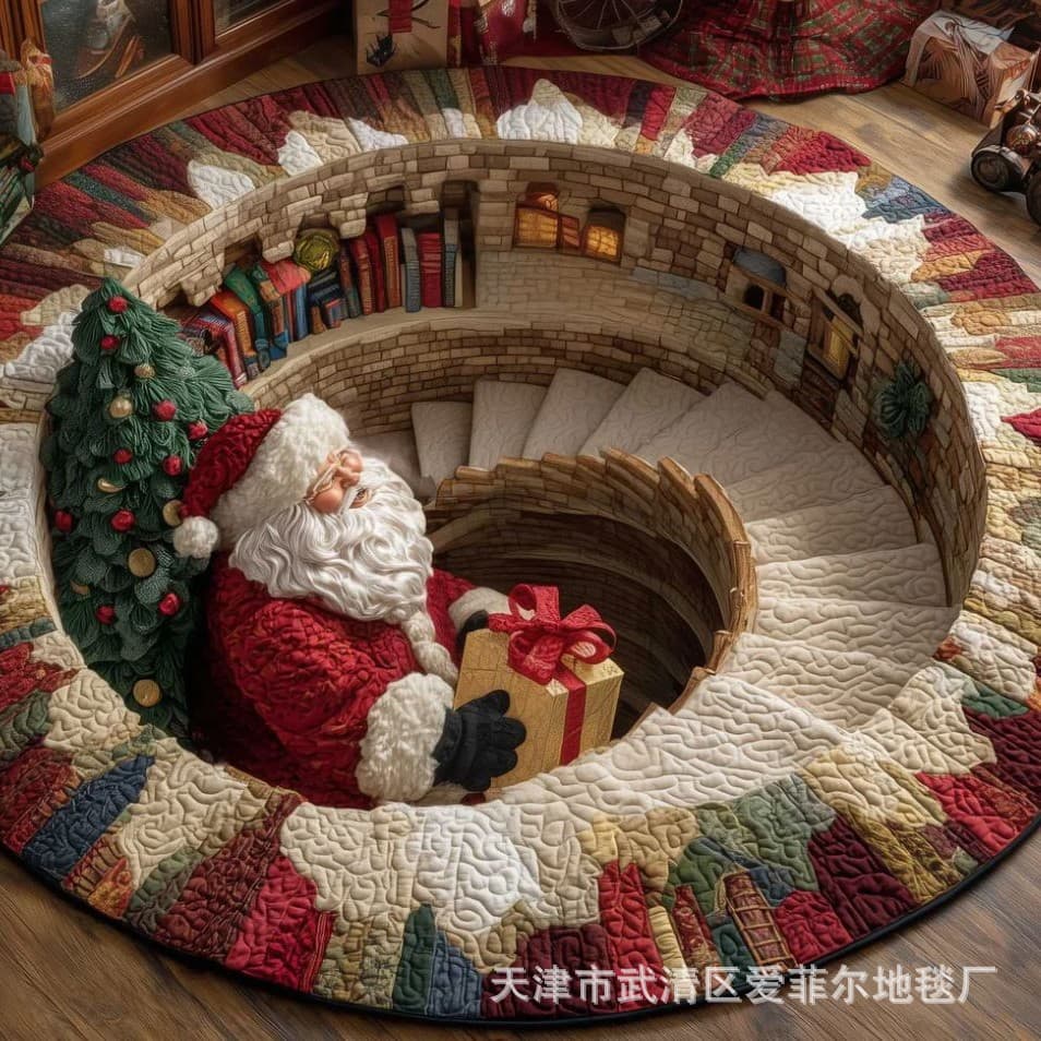 3D Visual Round Christmas Floor Mat Living Room Rug Christmas Tree Skirt Floor Mat Festive Atmosphere Decorative Rug Manufacturer