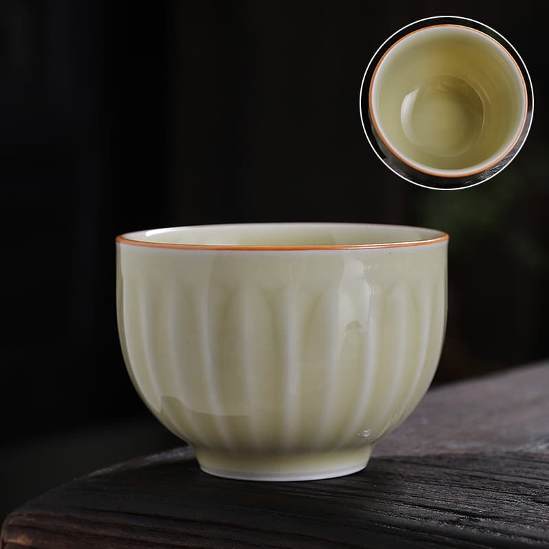 Master Li Shuibin Celadon Vertical Stripe Cup Handmade Celadon Master Tea Cup with Certificate