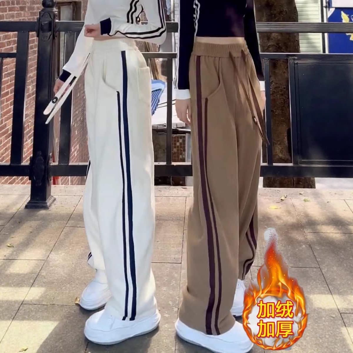 Autumn/Winter Fleece-Lined Plus Size Loose High-Waist Casual Sweatpants 2025 Flowy High-Rise Wide-Leg Pants for Women