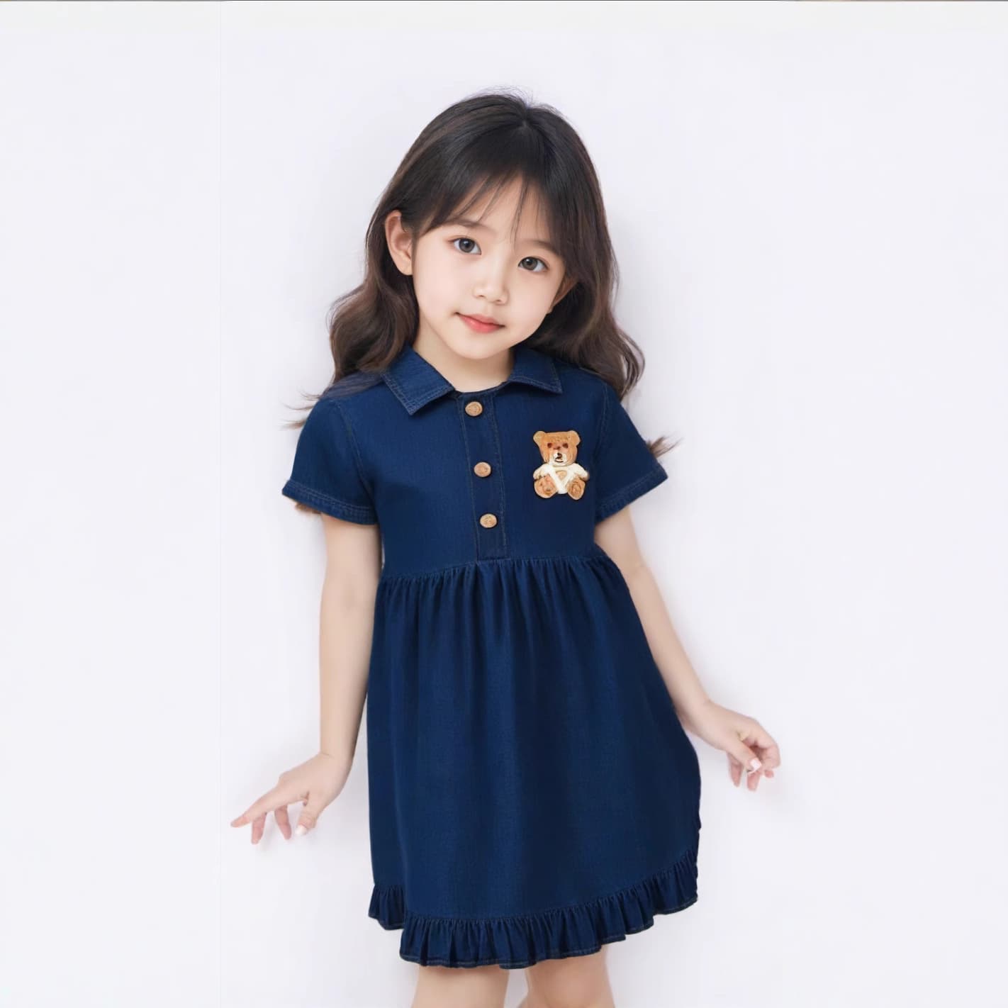 Children's denim dress, summer 2025, solid color short skirt, for toddlers and girls, Korean style princess dress, dropshipping available.