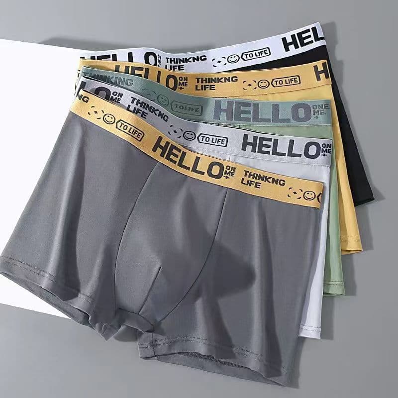 KKD Exclusive - HELLO Men's Boxer Briefs, Comfortable Cotton Underwear, Trendy Shorts
