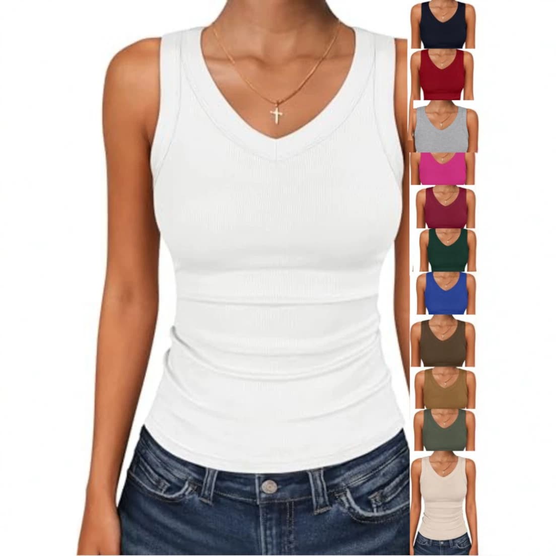 2026 tk summer new casual slim tops for women that can be worn inside and outside white V-neck sleeveless knitted vest