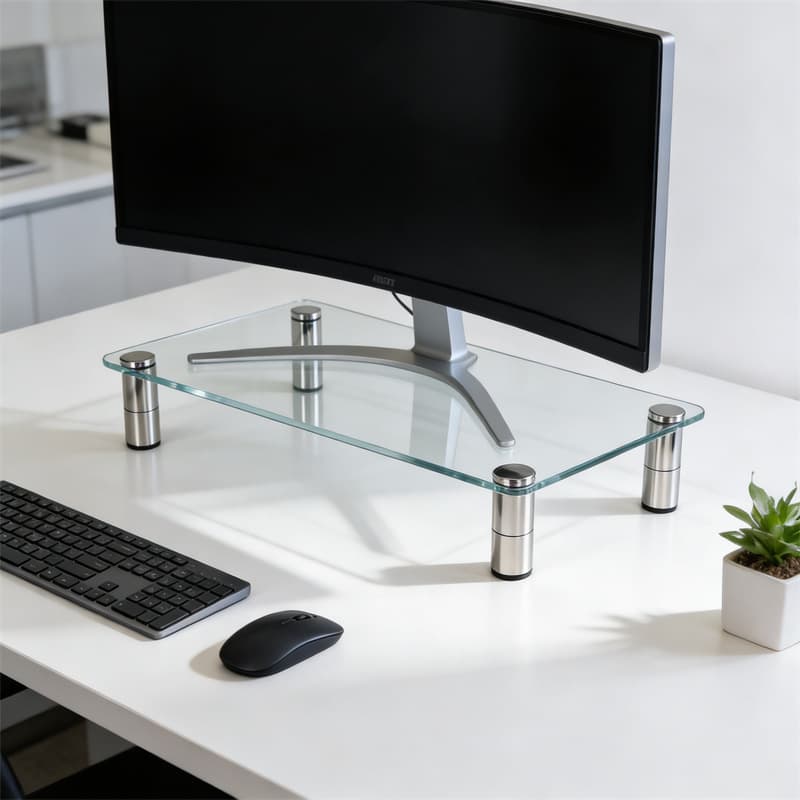 Segmented height-adjustable tempered glass computer elevated stand monitor raised bracket desktop organizer kitchen storage spelled beans