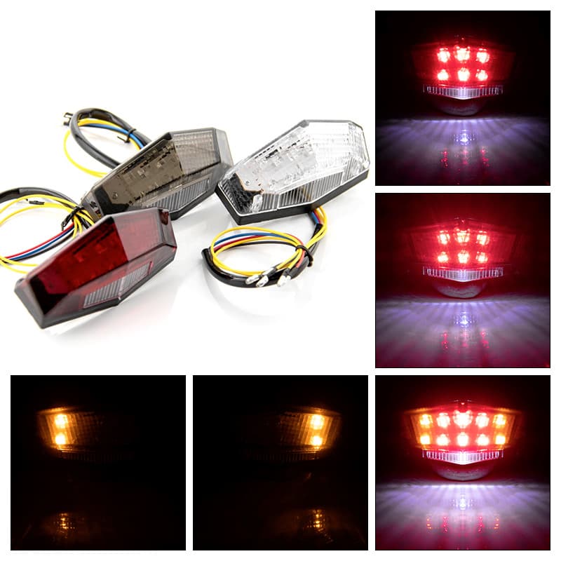 Off-Road Motorcycle Accessories Universal LED Integrated Tail Light with Running Light, Turn Signal, and License Plate Light Functions