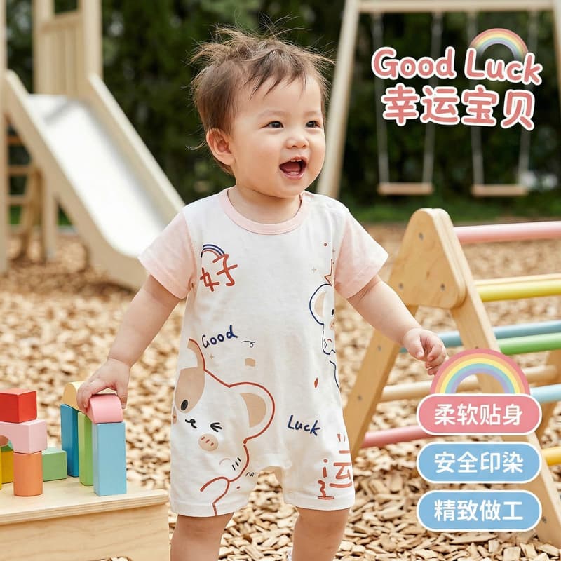 Newborn baby jumpsuit summer short-sleeved jumpsuit cute boneless crawler jumpsuit male and female baby short-sleeved jumpsuit