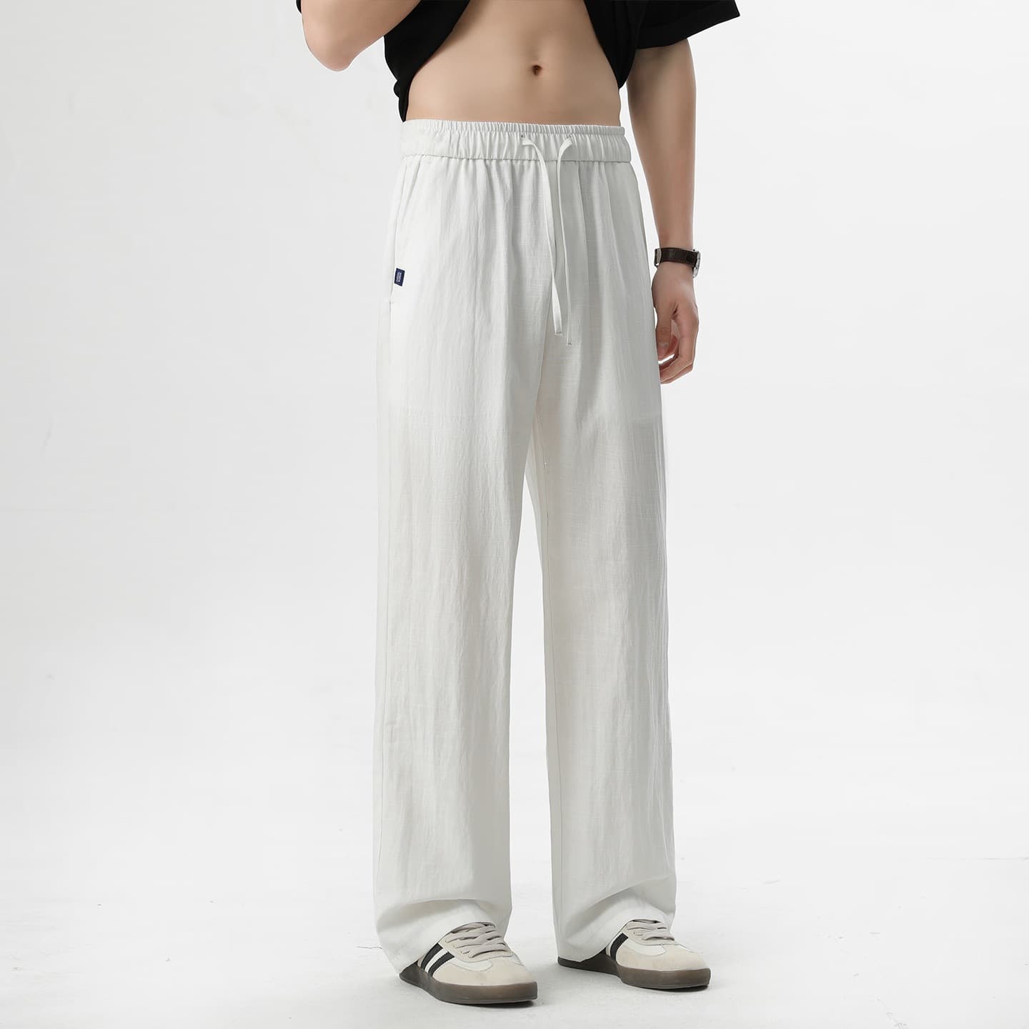 Fengshe Men's Clothing / Linen Pants Men's Summer New Loose Straight Pants Cotton Linen Drape Wide Leg Casual Long Pants