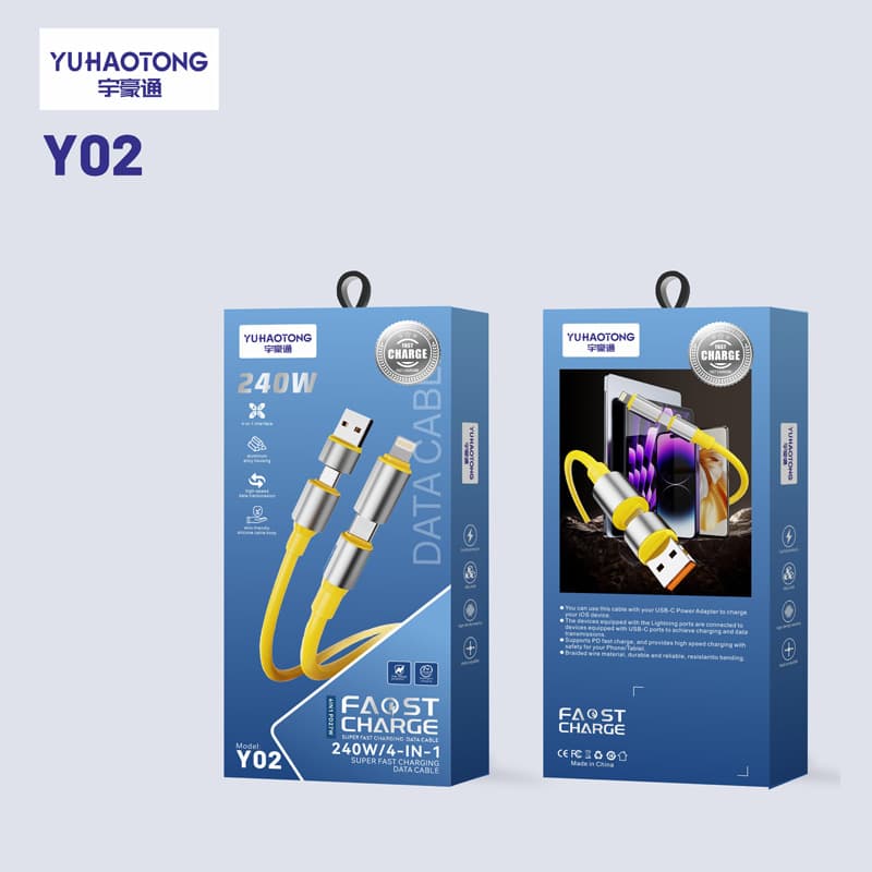 Silicone 240W 4-in-1 Super Fast Charging Phone Data Cable Compatible with Apple Huawei Type-C Universal Charging Cable