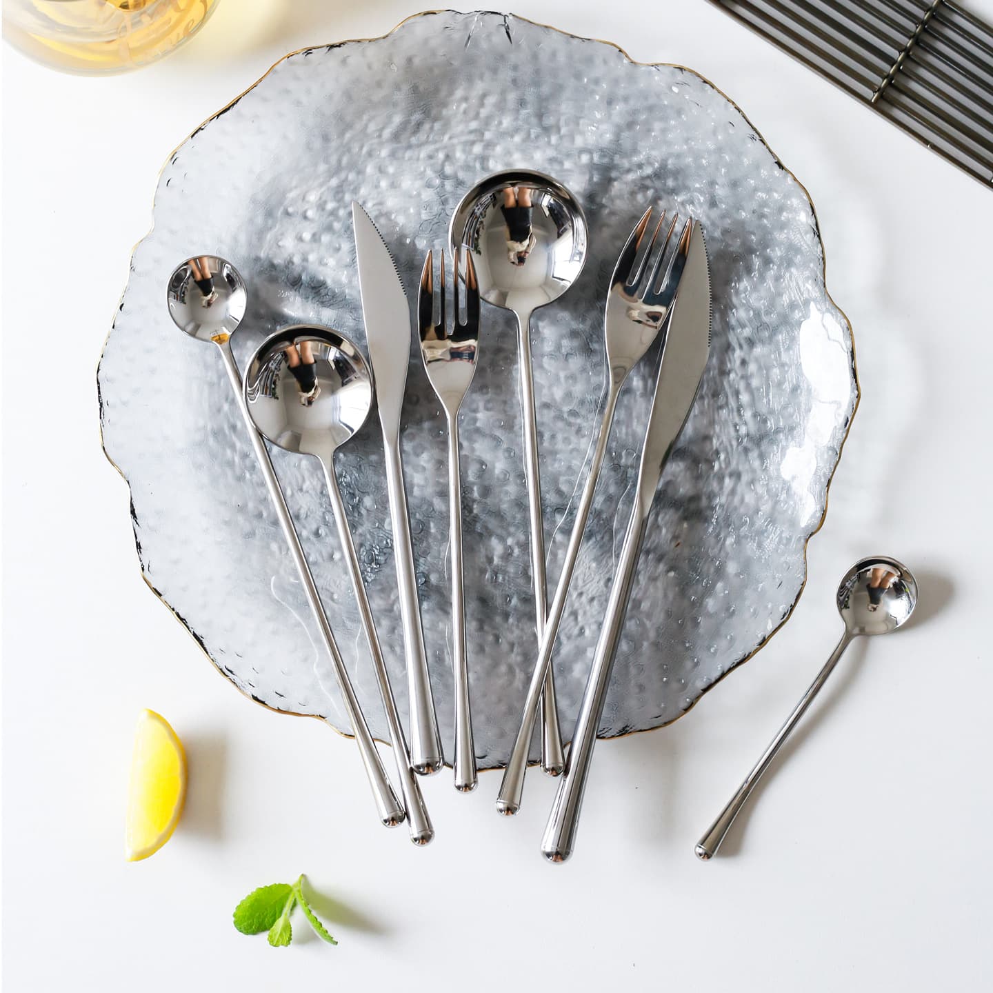 Japanese Refined 304 Mirror-Finish Cutlery - Long-Handle Fruit Forks, Stirring Spoons & Western Utensil Sets