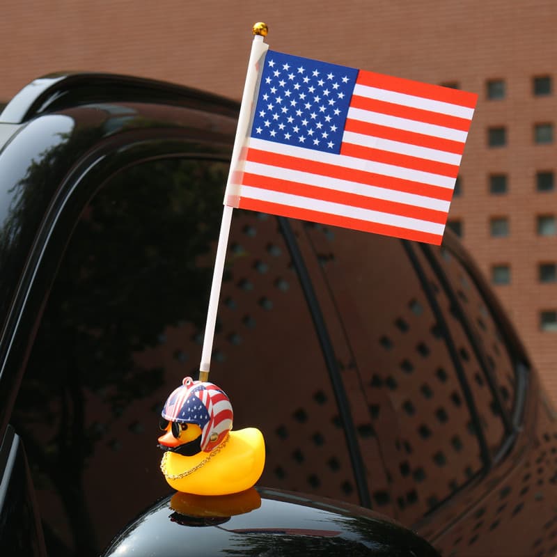 Trendy American Flag Car Ornament Wind-Breaking Yellow Duck Flag Car Dashboard Decoration for Electric Bicycle
