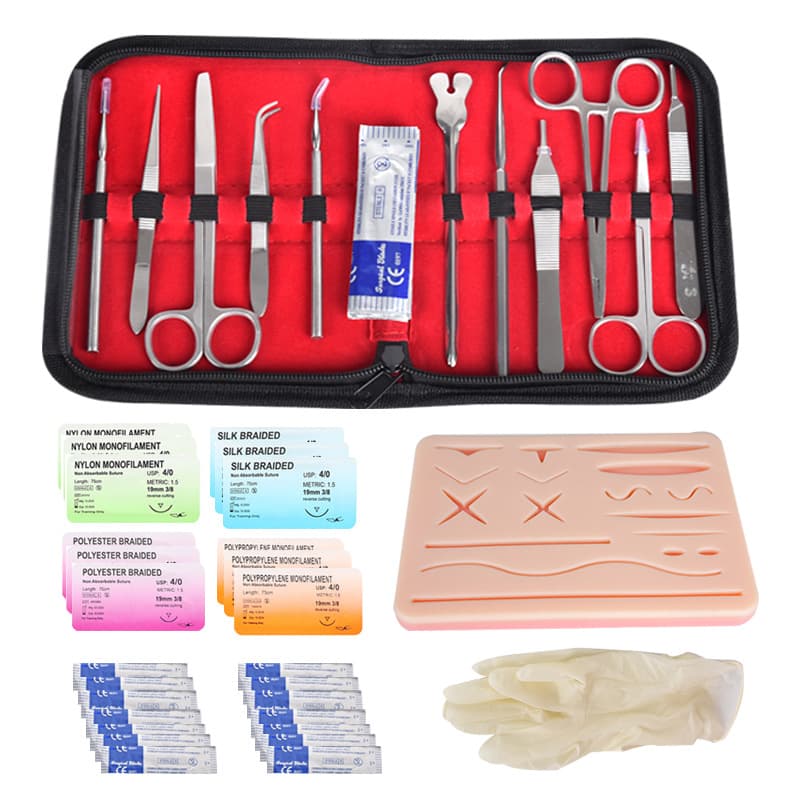 Surgical Suture Practice Kit Silicone Suture Pad Dissection Tool Kit Suture Thread Blade Gloves