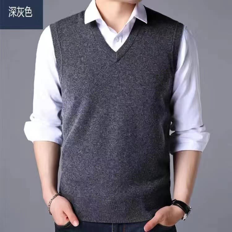 New V-neck wool vest for middle-aged men, gentlemanly pullover knitted vest, business knitted shirt, sleeveless men's