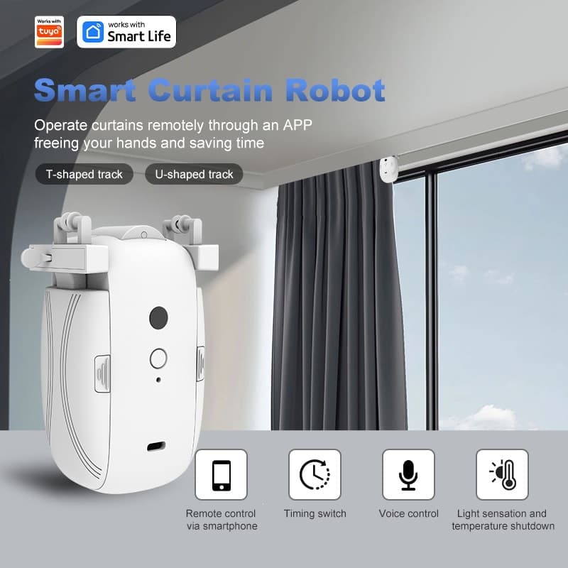 Tuya WiFi Smart Curtain Companion Wiring-Free Automatic Curtain Smart Home Equipment Electric Curtain Motor
