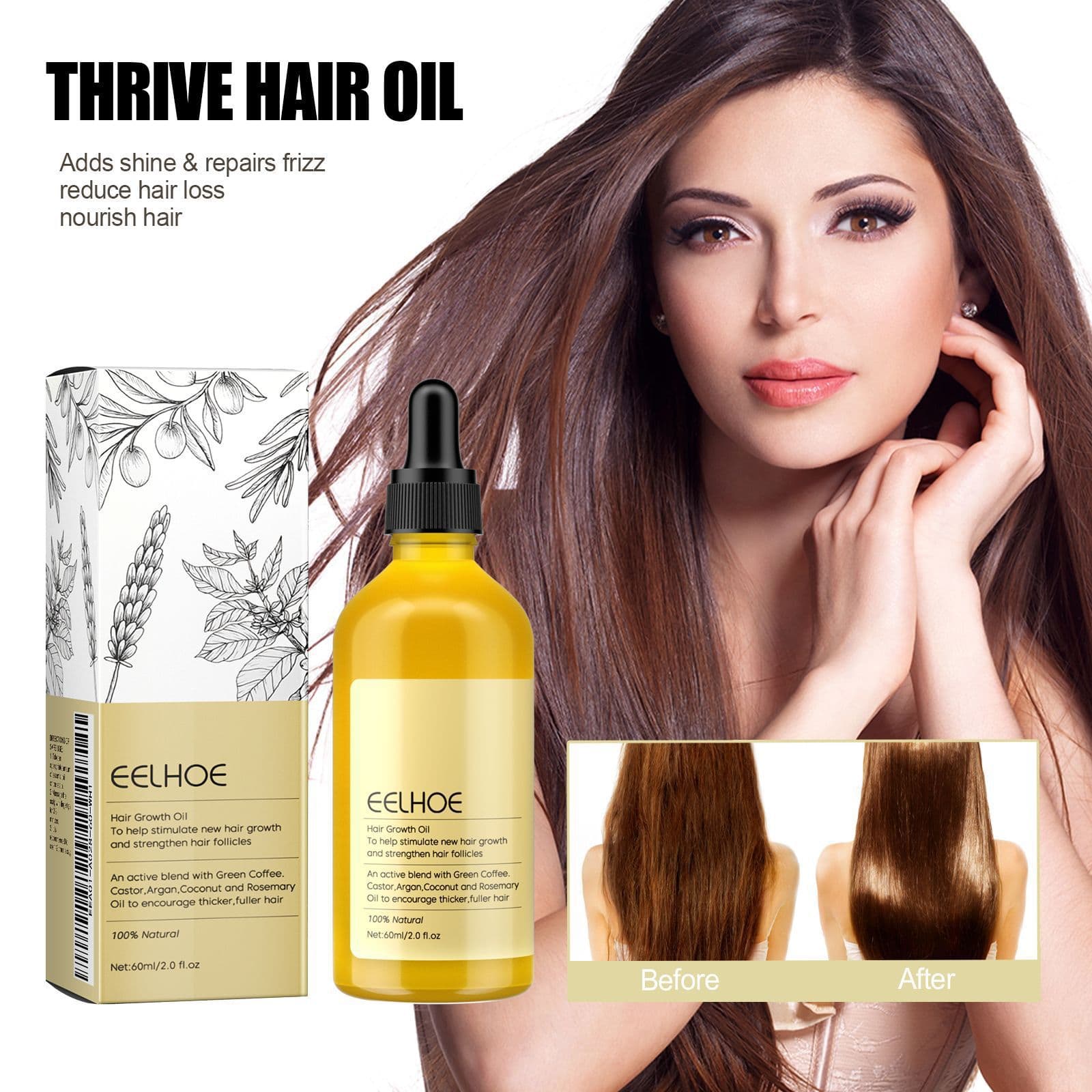 EELHOE Rosemary Hair Oil - Nourishing, Smoothing, Gentle Care for Shiny Hair