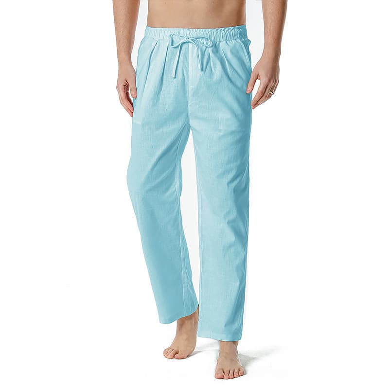 Men's Casual Cotton Linen Yoga Pants Straight Leg Sporty Home Wear Summer Lightweight Breathable Trousers mid Waist Elastic Waistband