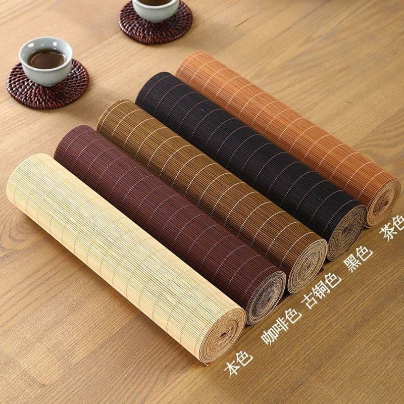 Bamboo Tea Mat with Curtain, Zen Japanese Coaster and Heat Insulation, Tea Tray Mat, Table Runner, Cross-Border E-commerce Compatible
