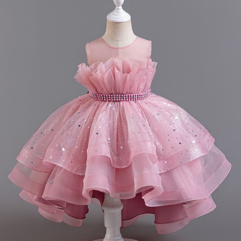 Foreign Trade Girls' Wedding Dress, Small and Medium-Sized Children's Flower Girl Dress with Trailing Tulle, Puffy Mesh Dress, Princess Dress for Ages 3-13