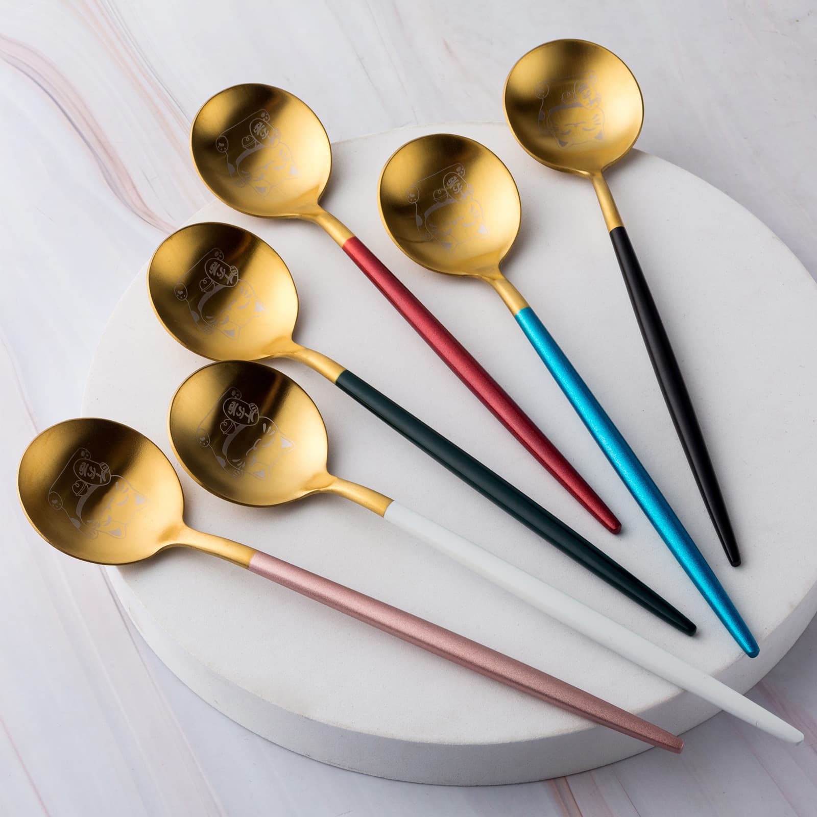 304 Stainless Steel Large Round Spoon - Eating Spoon, Long Handle Spoon, Thickened Salad Dessert Spoon, Western Main Course Spoon, Soup Spoon