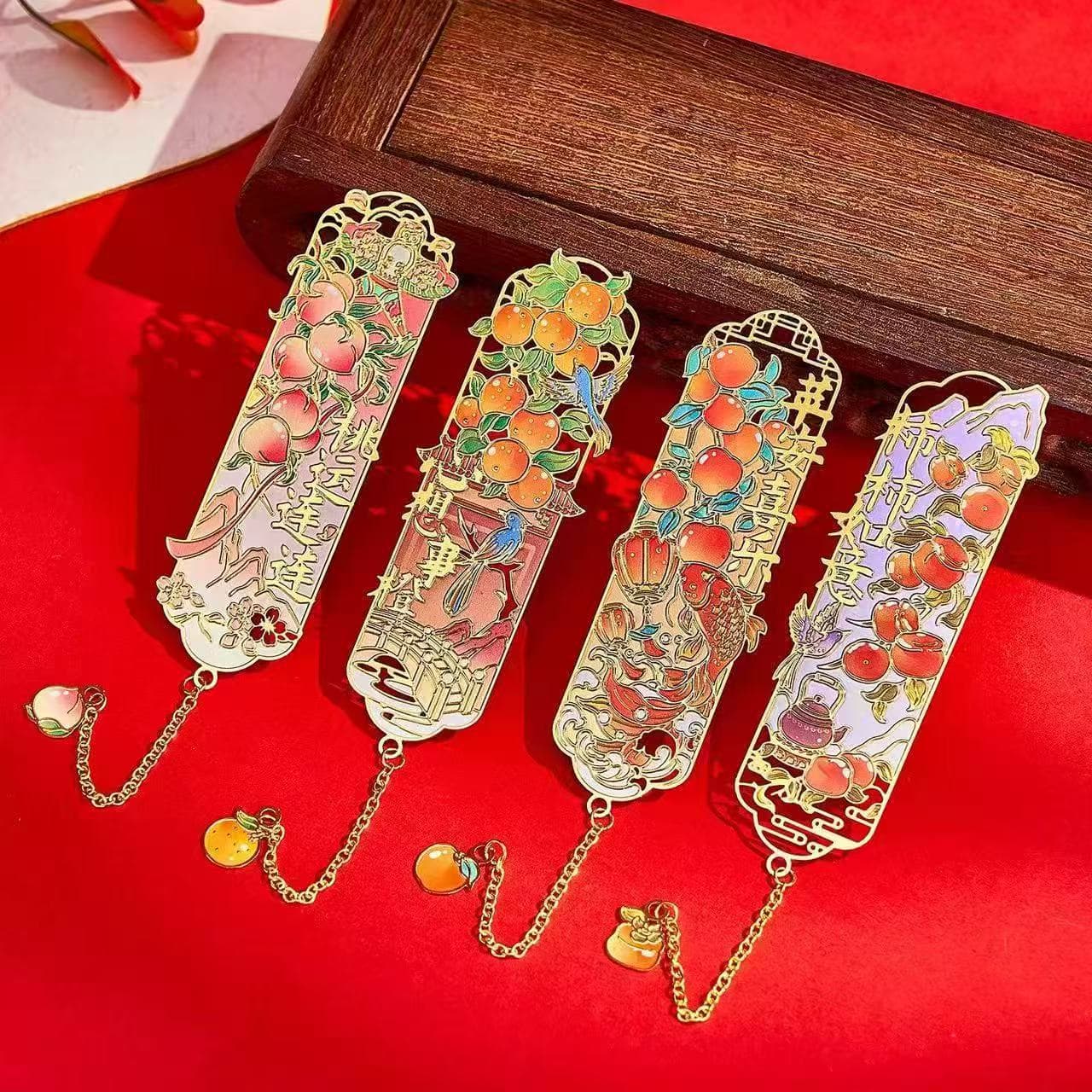Vintage-style Colorful Metal Bookmark Custom Chinese Trendy Fruit Auspicious Cultural Gift Printable Logo Graduation Season Gift