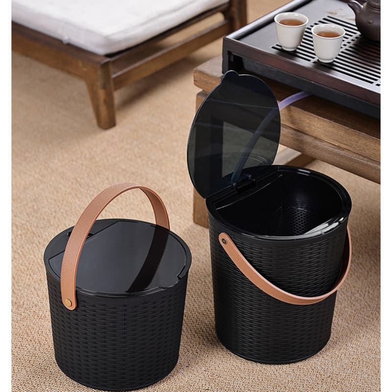 Plastic Tea Residue Bucket Dry and Wet Separation Living Room Tea Set Tea Ceremony Tea Leaf Drainage Bucket Household Trash Can Black Small and Large Sizes