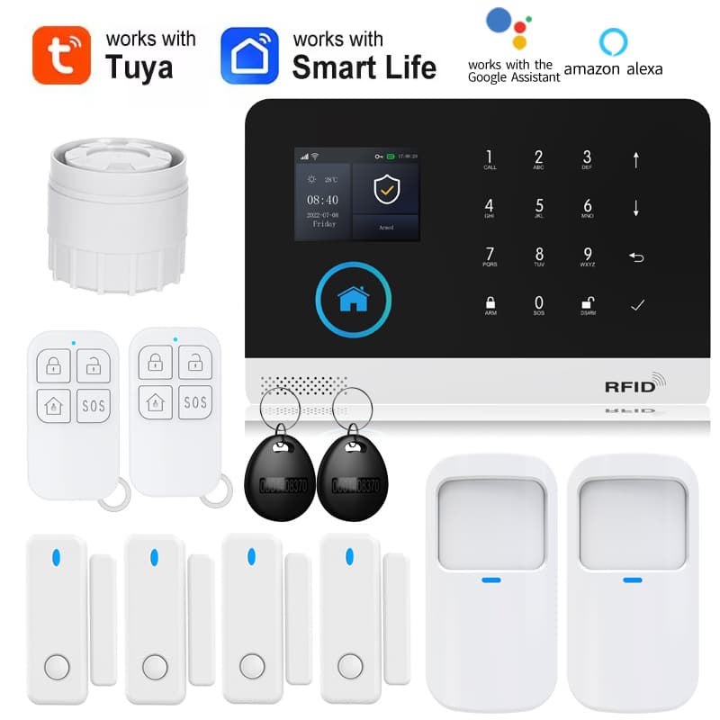 GSM WiFi security protection, Alexa Tuya home anti-theft motion door magnetic sensor alarm security system