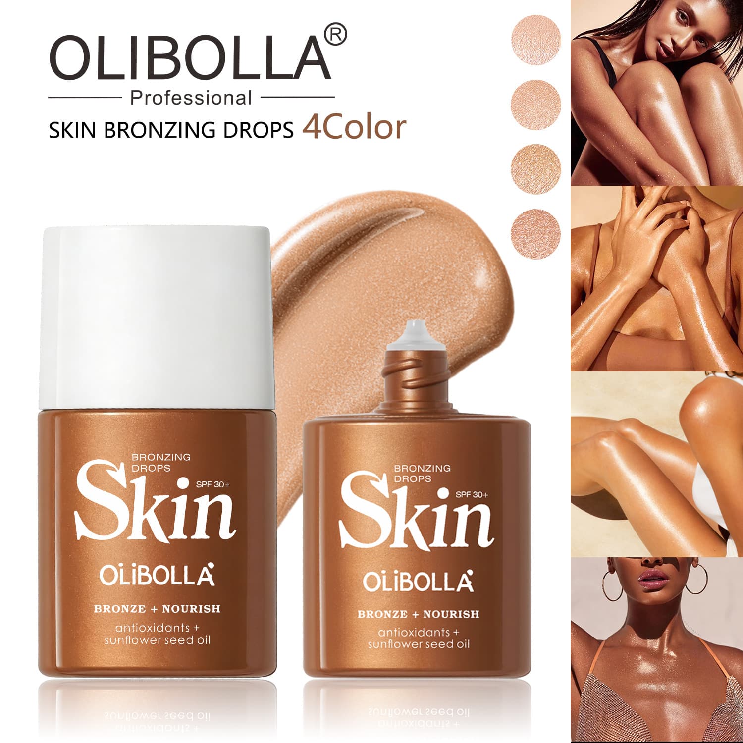 OLIBOLLA bronze body four-color high-gloss liquid waterproof long-lasting repair liquid cross-border exclusive tanning bronze liquid