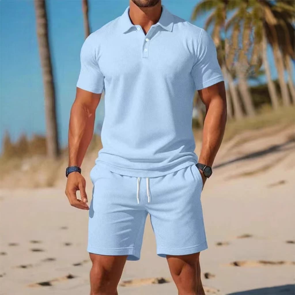 Cross-Border New Summer High-Quality Versatile Fashion Trendy Short-Sleeved Polo Shirt Men's Shorts Suit Casual Two-Piece Set