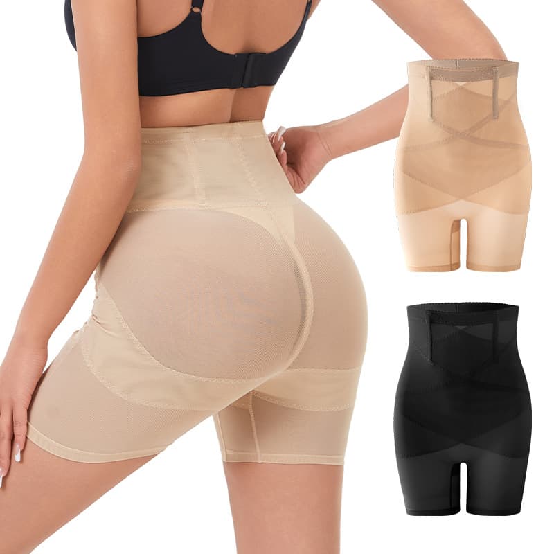 Cross-Waist Mesh High-Waist Plus Size Control Panty for Women, Tummy Control, Hip Lifting, Body Shaping