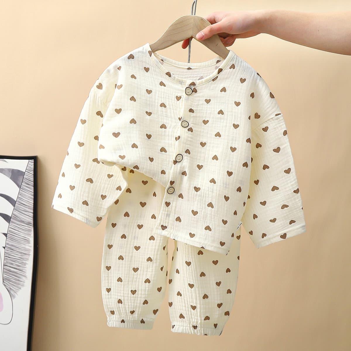 Spring children's pajama set, Class A, 100% cotton, double-layer baby clothes, pure cotton Class A set