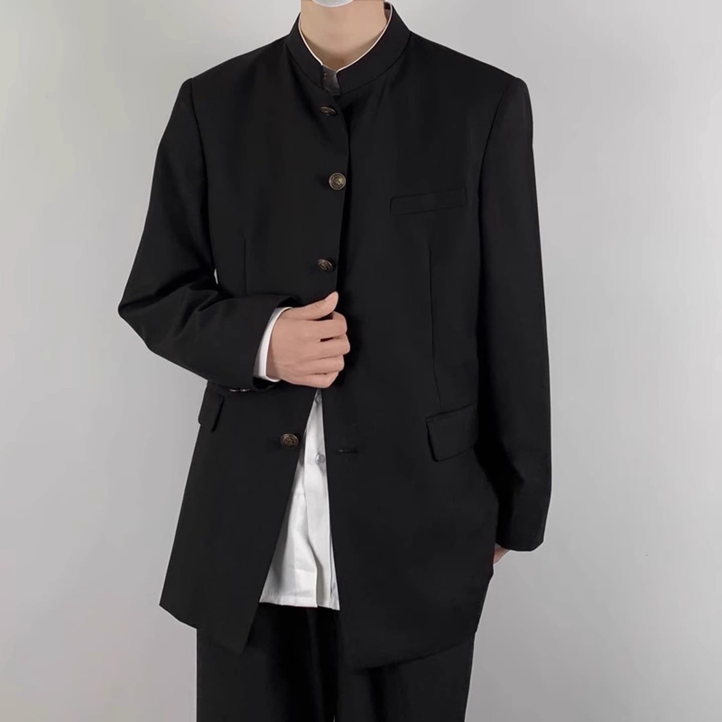 Suit jacket men's DK uniform casual loose Zhongshan suit Korean style cool student graduation class uniform set top trendy.