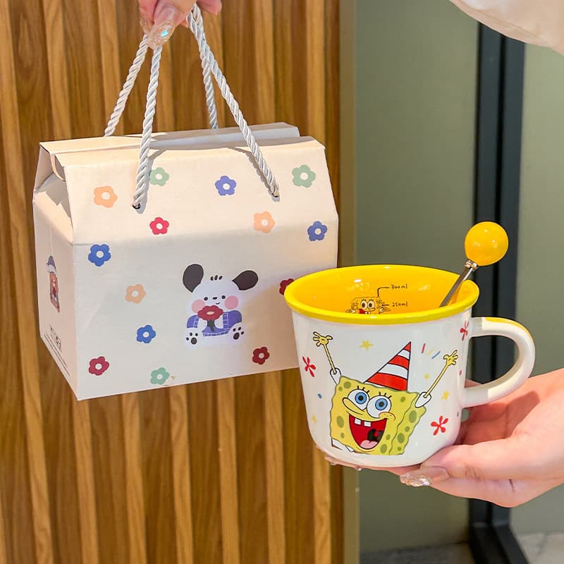 SpongeBob Ceramic Mug Gift Set, Cute Coffee Cup for Home, Couples, Birthday Gift for Men and Women