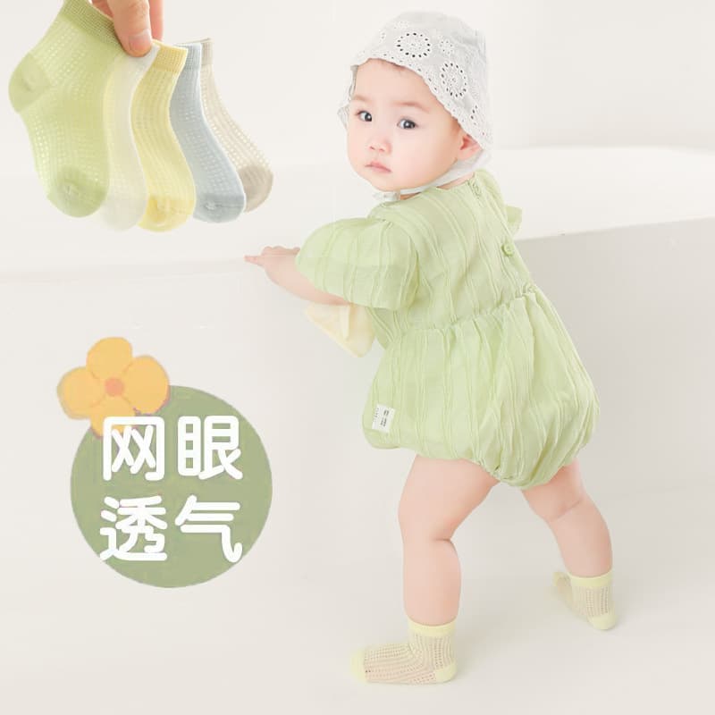 24 spring and summer new mesh children's socks boneless thin baby socks newborn infants mid-calf socks cotton socks