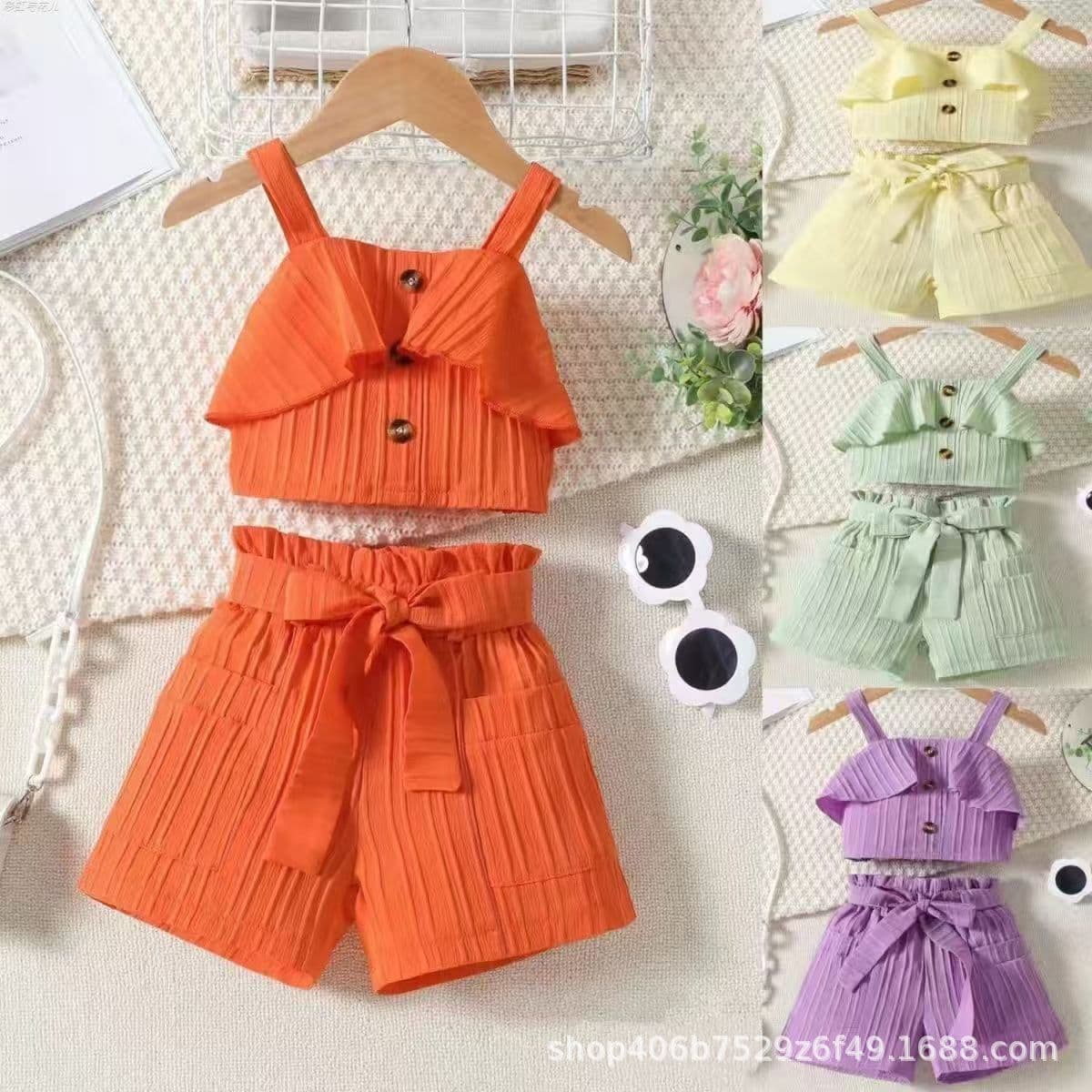 Cross-border popular children's clothing, new children's summer clothing, printed halter tops, shorts, European and American children's suits wholesale