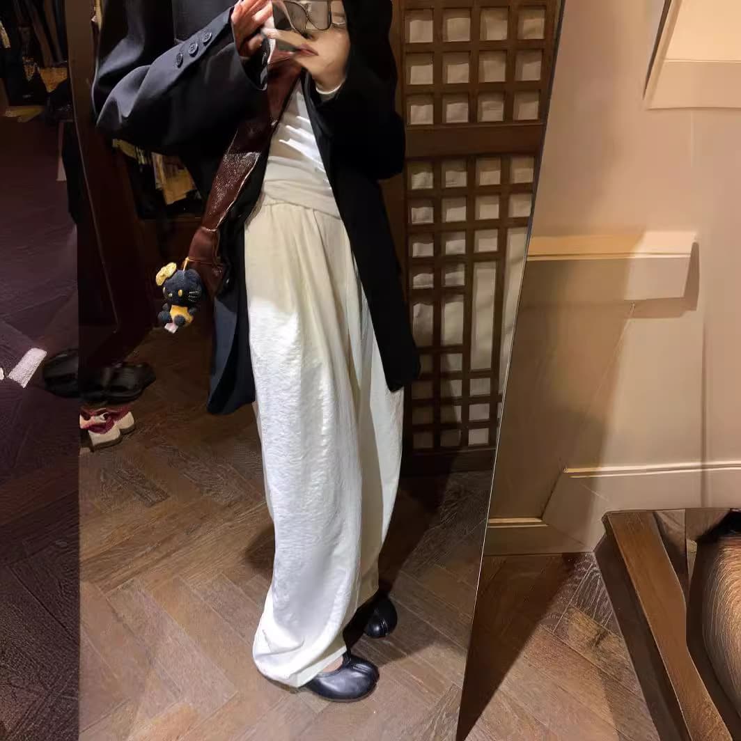 2026 Spring/Summer Yamamoto Milk Leather Pants Women's Wide-Leg Pants Lazy Style Cloud Pants New Loose Straight-Leg Women's Pants