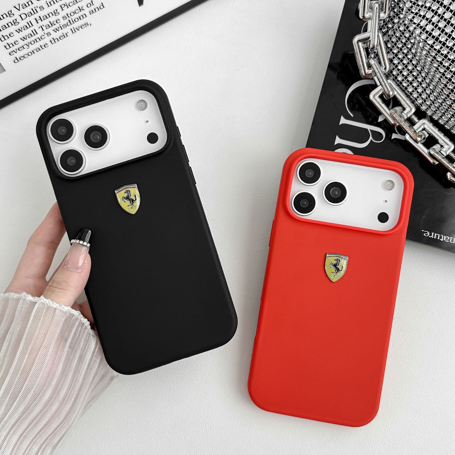 for iPhone 17 Pro Max Ferrari Phone Case, Red and Black Two Colors Available, Full Coverage