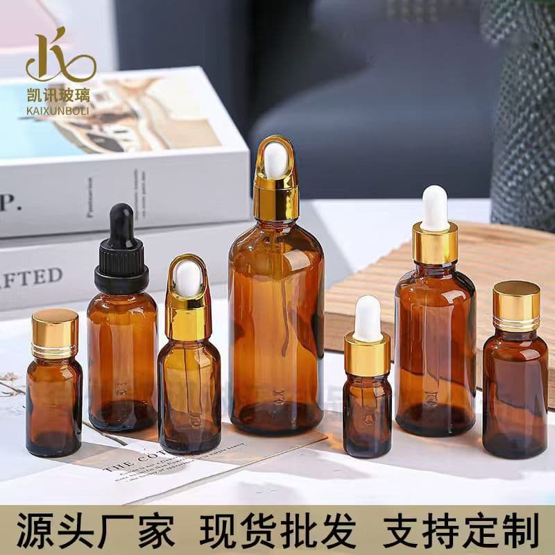 Amber Essential Oil Bottles with Rubber-Tip Droppers, Various Sizes Light-Protected Small Brown Bottles, Ready Stock Wholesale