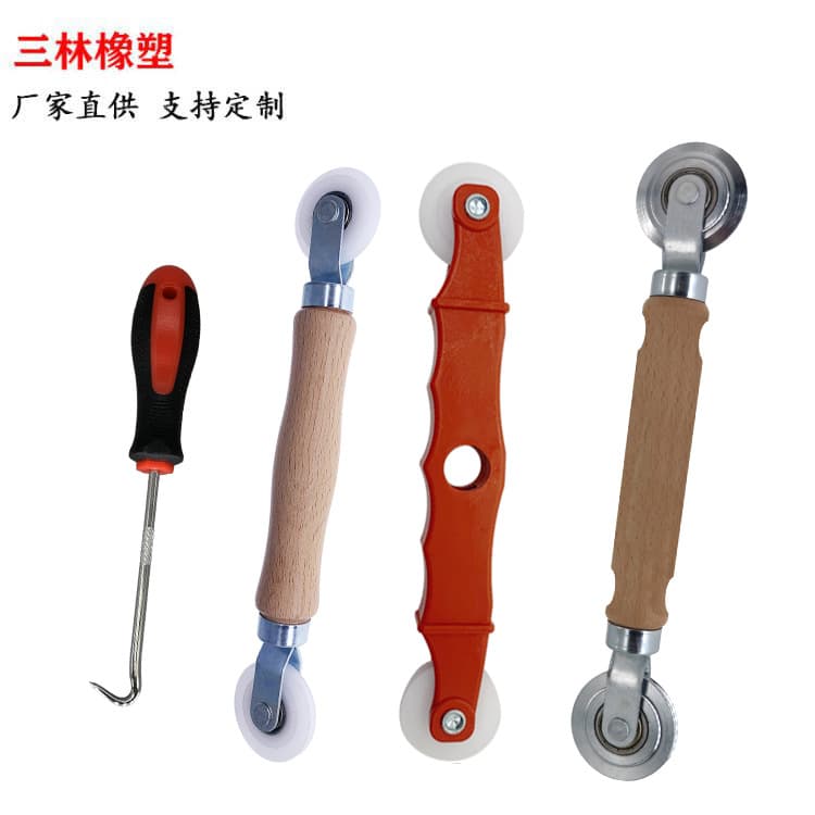 Wholesale aluminum alloy doors and windows screen pressure wheels, installation tools, hook lifters, wooden handle metal concave-convex double-headed screen pressure wheels.