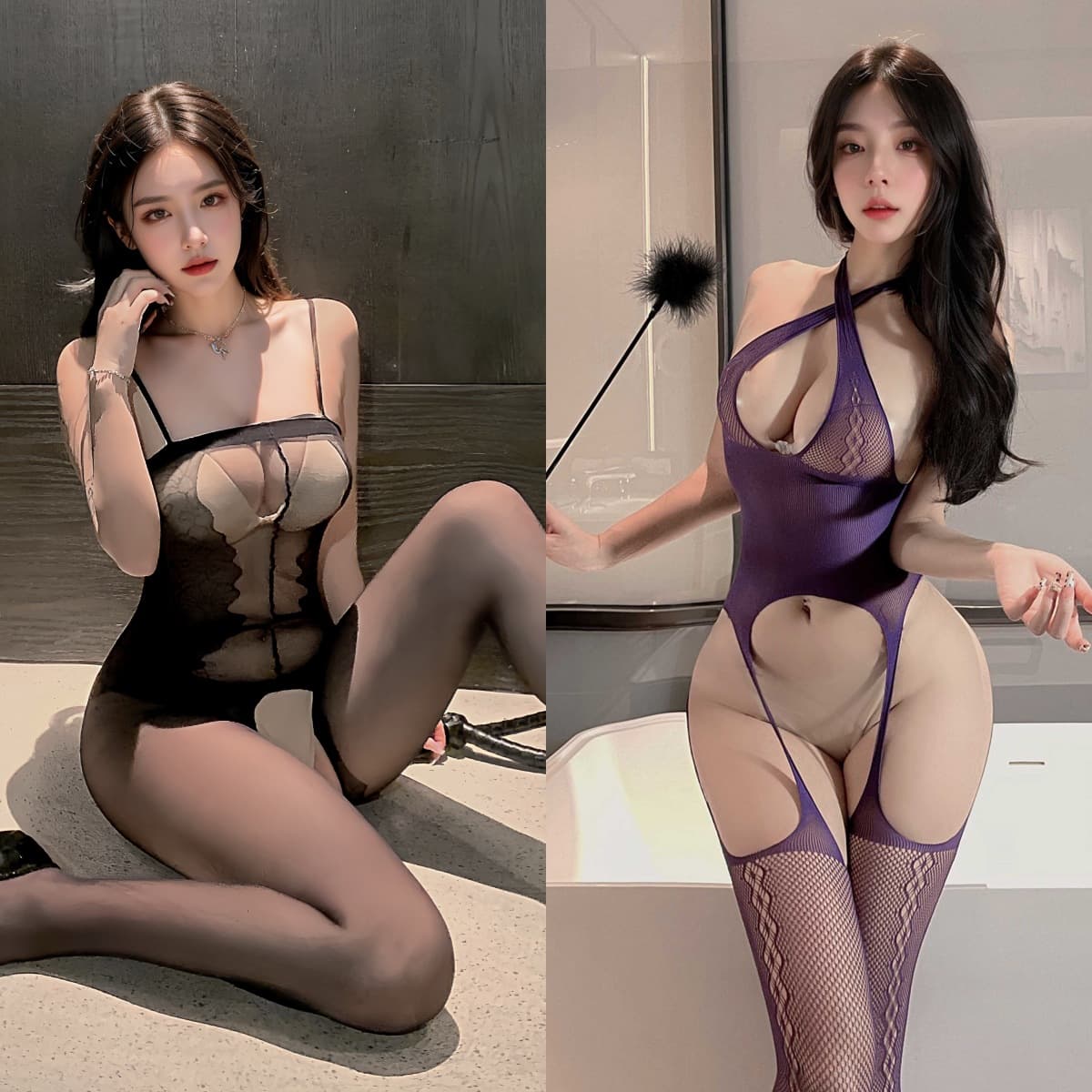 Meinaier Sexy Lingerie Thin Women's Stockings Temptation Plus Size Black Hollow Bodysuit Fishnet Lingerie