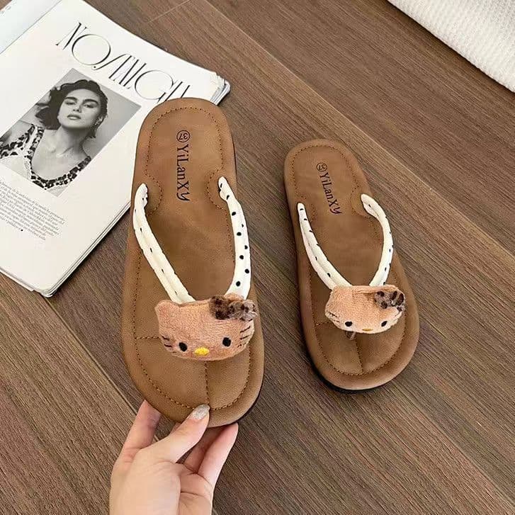 Cross-Border Internet Celebrity Flip-Flops, Super Soft, Wear-Resistant, Flat Sole, Sweet and Versatile, Polka Dot Hello Kitty Flip-Flops, Thong Sandals for Women
