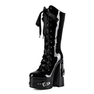 European and American Export Y2K Punk Stud Gothic Sexy Lolita Black Lace Up Chunky High Heel Large Size Women's Summer Boots