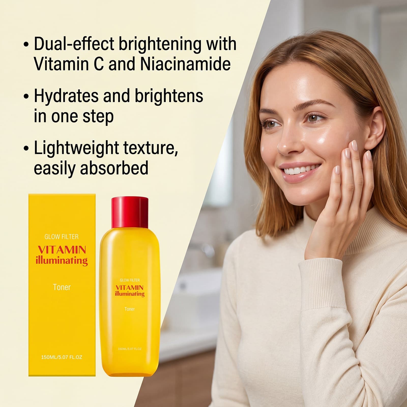 Vitamin C moisturizing water, daily gentle care for facial skin, soft, translucent and shiny, moisturizing, easy to absorb, delicate texture