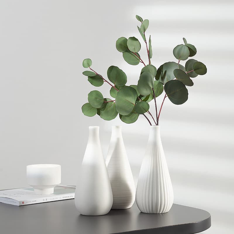 Nordic matte white ceramic vase for artificial flowers and dried flowers, home living room decorative vase container with premium feel