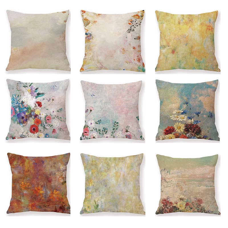 Cross-border oil painting vintage Monet color plush pillow cover hazy floral digital printing pillow supports customization