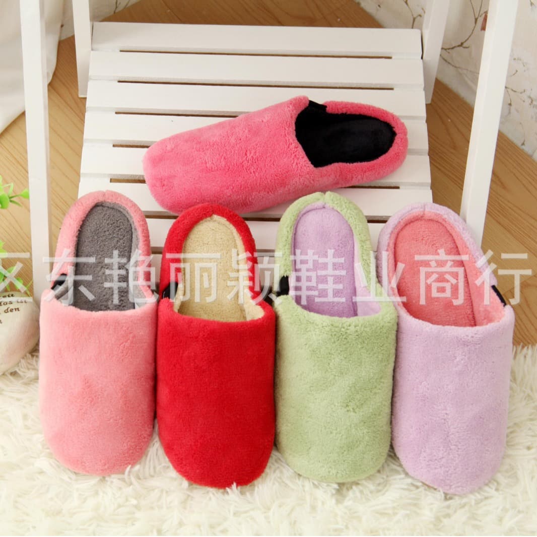 Clearance Spring/Autumn/Winter Coral Fleece Couple Cotton Slippers, Plush Warm Home Cotton Slippers, Indoor Floor Home Slippers