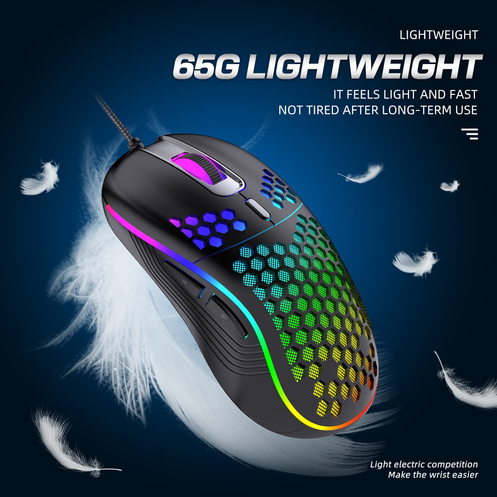 Cross-border Honeycomb Wired Mouse, Glowing Hollow Lightweight Ergonomic Gaming Computer Mouse