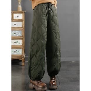 2023 Winter New Down Cotton Pants, Artistic Drawstring Elastic Waist Diamond Quilted Cotton Pants for Women, Windproof and Warm Long Pants