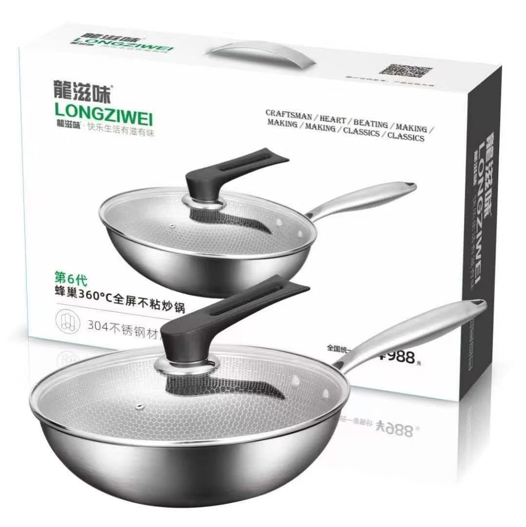 Stainless Steel Wok for Home Use, Thick Round Bottom No Coating Non-Stick Frying Pan, Low Smoke Flat Bottom Cookware Gift Wholesale
