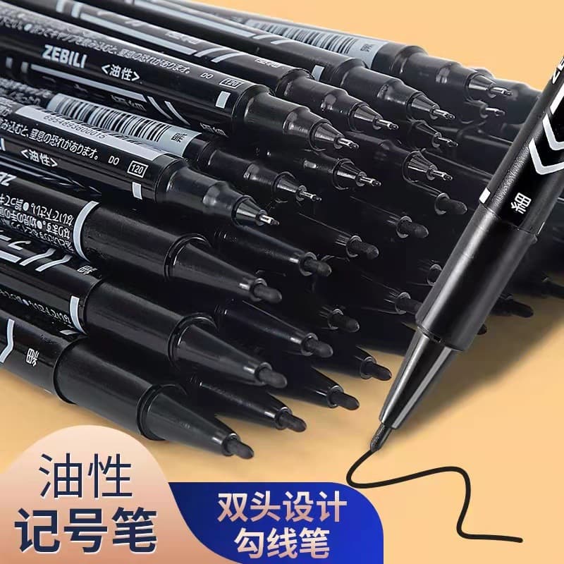 BAONENG Marker, Black Double-Tip Scratch-Resistant Oil-Based Pen, Small Size Wholesale, Drawing Liner Pen