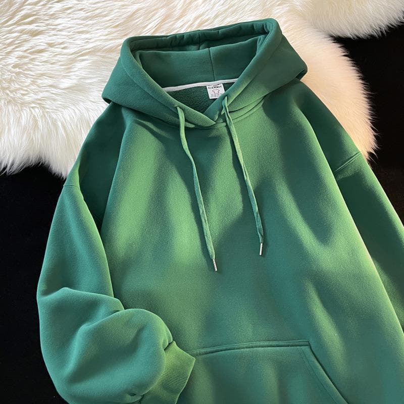 Solid Color Fleece-Lined Hoodie for Men, Trendy Thick Hooded Sweatshirt, Korean Style Winter Jacket