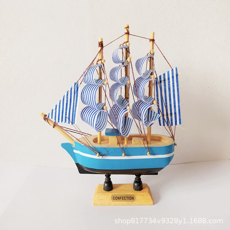 Mediterranean Sailboat Model "Smooth Sailing" Creative Desktop Decor, Wooden/Plastic Cake Decoration Craft